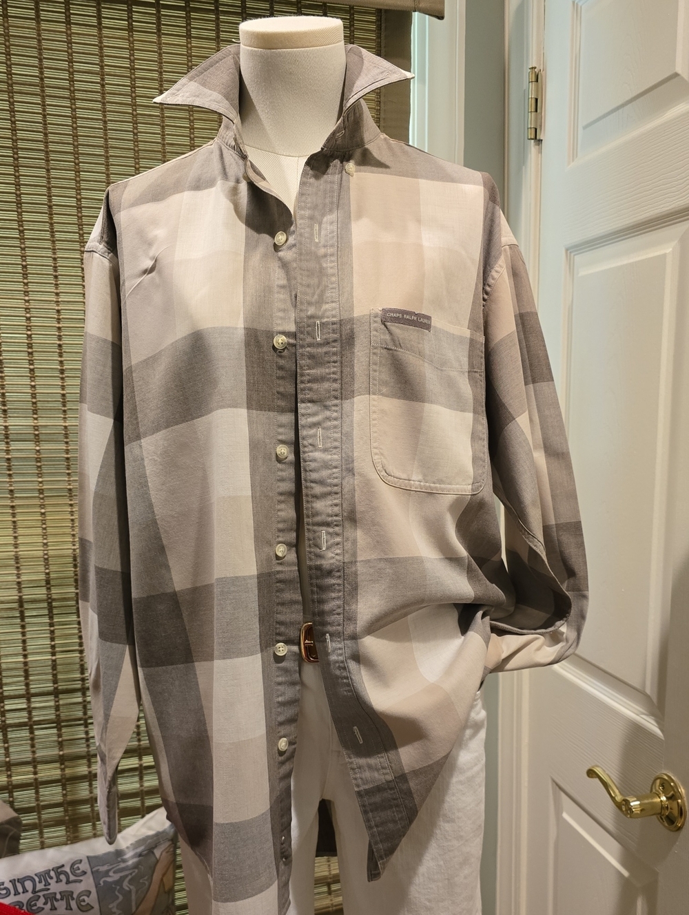 Chaps Ralph Lauren Gray and Cream Plaid Button-Down Shirt